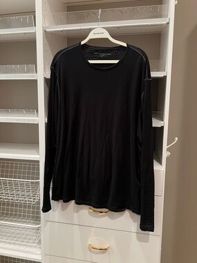 John Varvatos Black Long-Sleeve Crewneck Shirt with Contrast Stitching